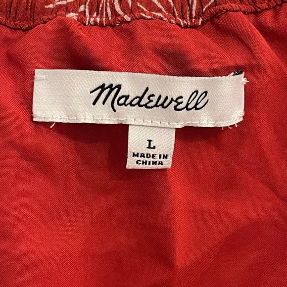 Madewell 100% Silk Red Palmflower Pattern Off The Shoulder Dress, Size L - Picture 4 of 6